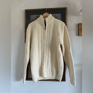 Blue Willi’s Men’s Cream Cable Knit Cotton Sweater Quarter Zip sz M